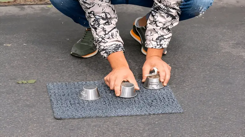 Hands moving shells in a street gambling scenario