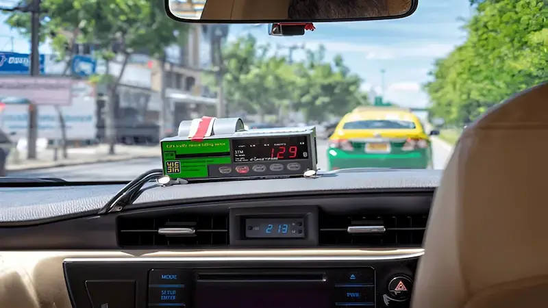 Close-up of a taxi meter in Bangkok with suspicious pricing