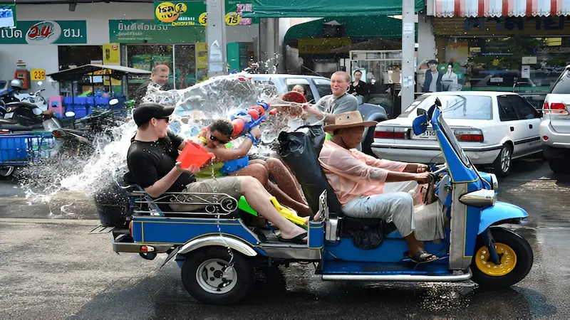Songkran water fight in Bangkok street