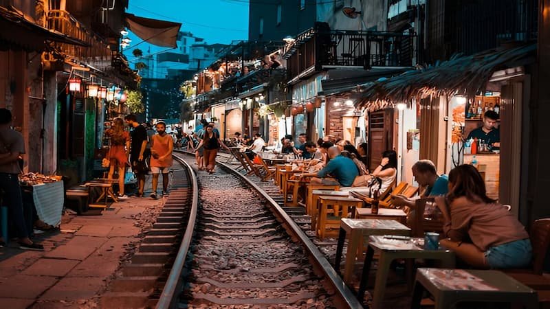 The dramatic backdrop of Train Street