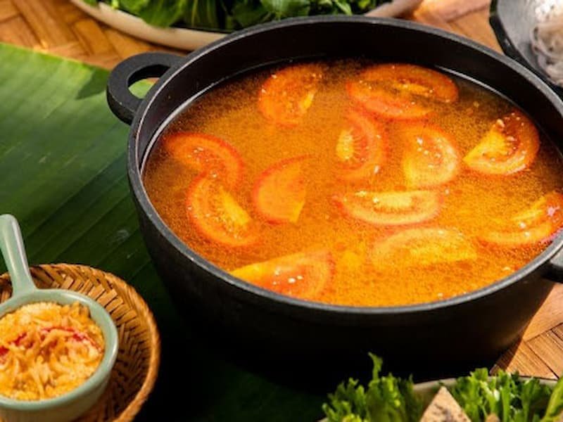 Vegan crab hotpot made with heart of palm and tofu at Om Tara Vegan restaurant in Hanoi