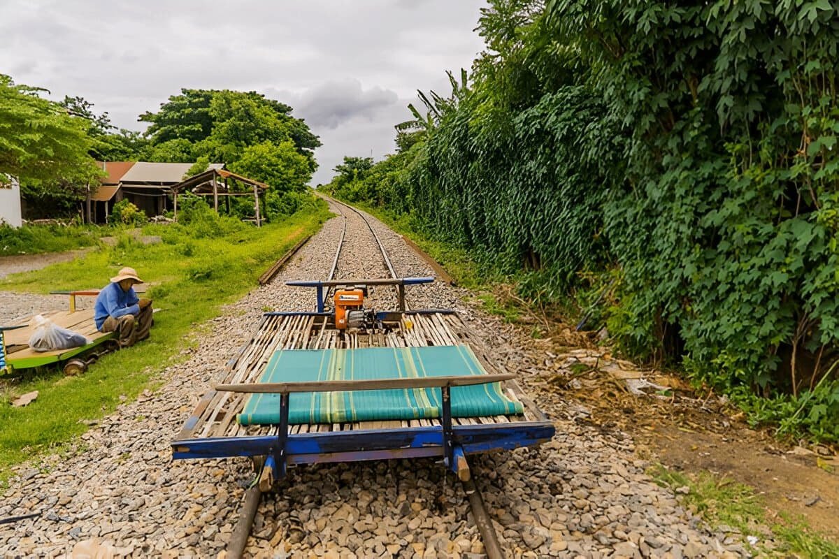 The famous bamboo train in Battambang, a unique rail experience costing just $5 per person