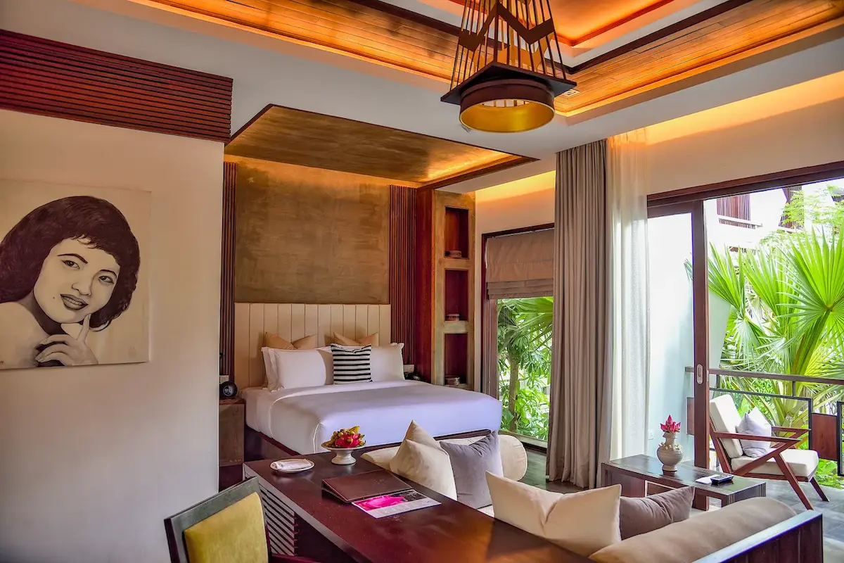 Stylish boutique hotel in Siem Reap with traditional Khmer decor, courtyard garden, and free breakfast