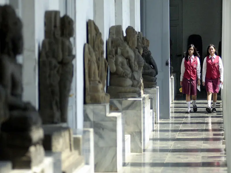 Exterior view of Indonesia's National Museum in Jakarta with elephant statue