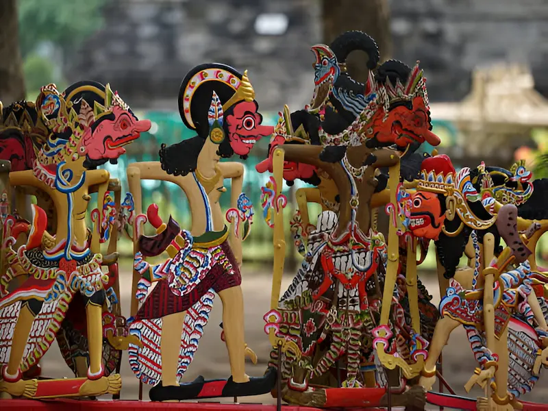Traditional Indonesian wayang kulit shadow puppet performance in Jakarta