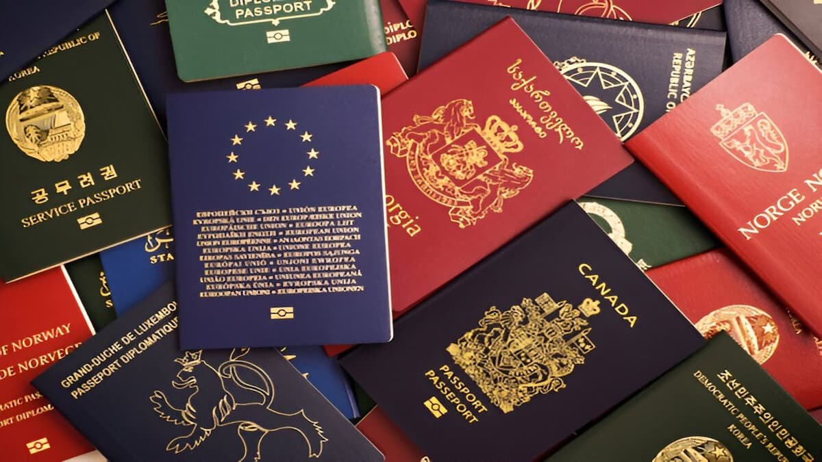 Colorful passports showcasing the World's Most Powerful Passports in 2025