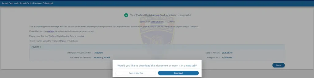 Thailand Digital Arrival Card download form